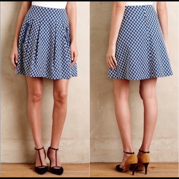 Anthropologie Dresses & Skirts - Maeve Fourth Street Swing Blue Pleated Skirt, sz 2